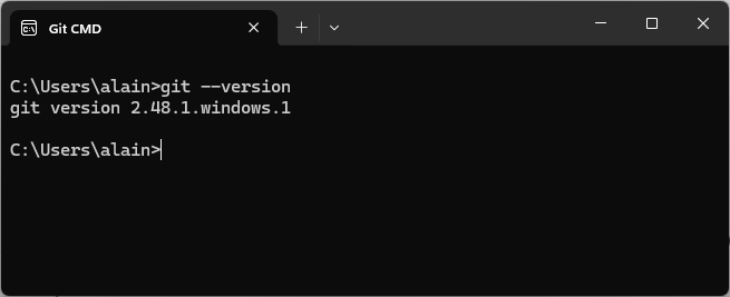 Terminal window displaying git version 2.48.1.windows.1 in response to git --version command